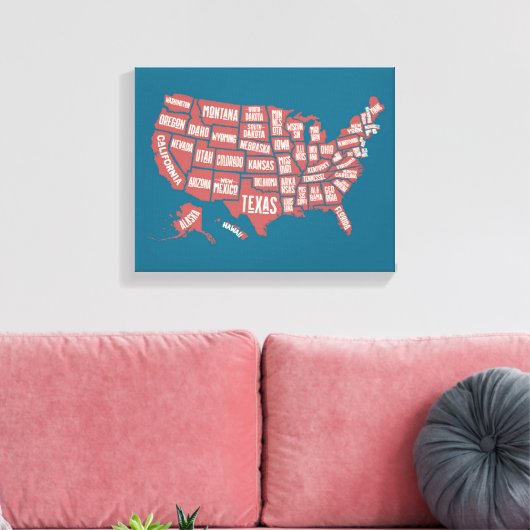 US Map | Typografie Canvas Afdruk (Insitu (Woonkamer))
