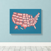 US Map | Typografie Canvas Afdruk (Insitu (Houten vloer))
