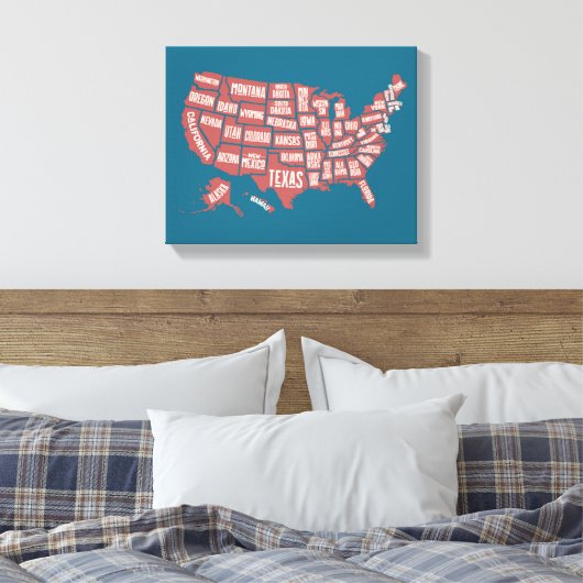 US Map | Typografie Canvas Afdruk (Insitu (Slaapkamer))