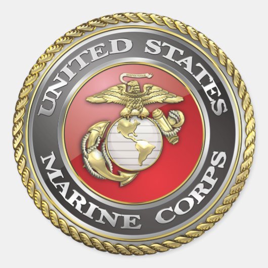 US Marine Corps (USMC) Emblem [3D] Ronde Sticker (Voorkant)
