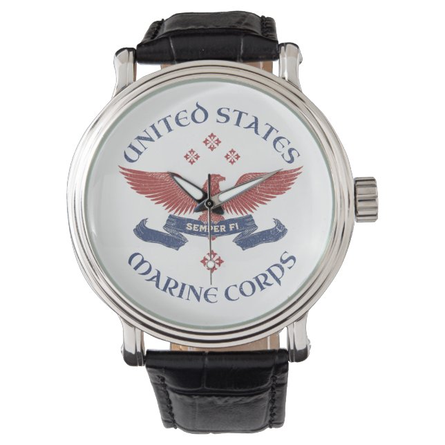 US MARINES Eagle RWB Patriotic Semper Fi Horloge (Voorkant)