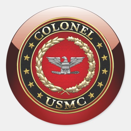 US Marines: Kolonel (USMC Col) [3D] Ronde Sticker (Voorkant)