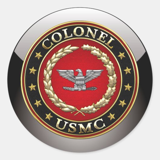 US Marines: Kolonel (USMC Col) [3D] Ronde Sticker (Voorkant)