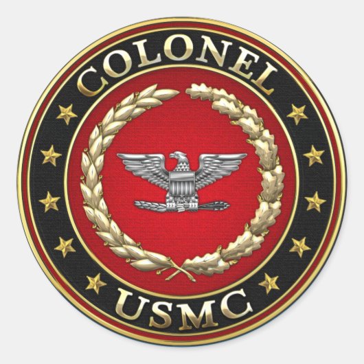 US Marines: Kolonel (USMC Col) [3D] Ronde Sticker (Voorkant)