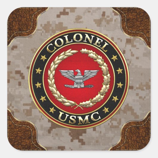 US Marines: Kolonel (USMC Col) [3D] Vierkante Sticker (Voorkant)