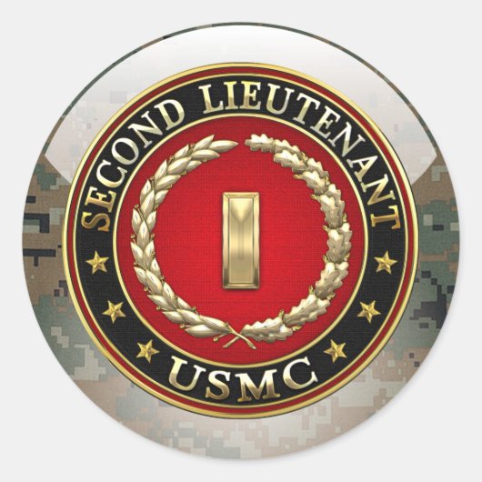 US Marines: Tweede luitenant (USMC 2ndLt) [3D] Ronde Sticker (Voorkant)