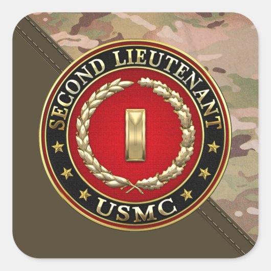 US Marines: Tweede luitenant (USMC 2ndLt) [3D] Vierkante Sticker (Voorkant)
