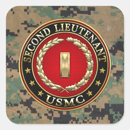 US Marines: Tweede luitenant (USMC 2ndLt) [3D] Vierkante Sticker (Voorkant)