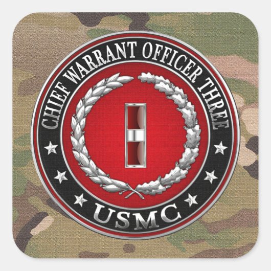 US-mariniers: hoofdarrestatie drie (USMC CWO-3) [3 Vierkante Sticker (Voorkant)