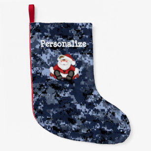 US Militaire Blauwe Camo Kerstkous w / Santa Kleine Kerstsok