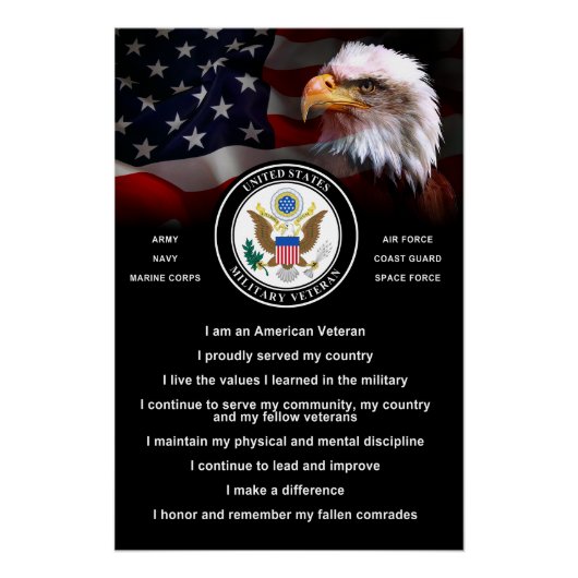 US Militaire VETERAN Creed Perfect Poster (Voorkant)