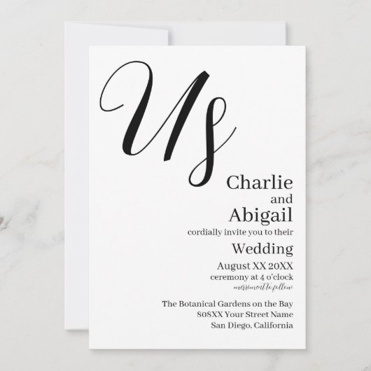 US Modern Elegant Wedding on White Kaart (Voorkant)