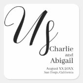 US Modern Romantisch Bruiloft op Wit Vierkante Sticker (Voorkant)