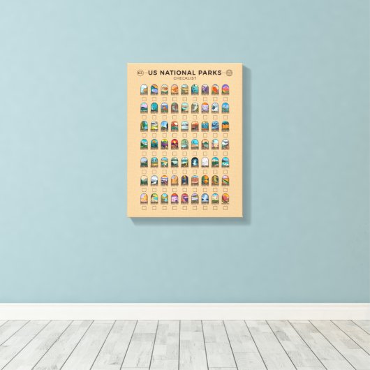 US National Parks of America Checklist Canvas Afdruk (Insitu (Houten vloer))