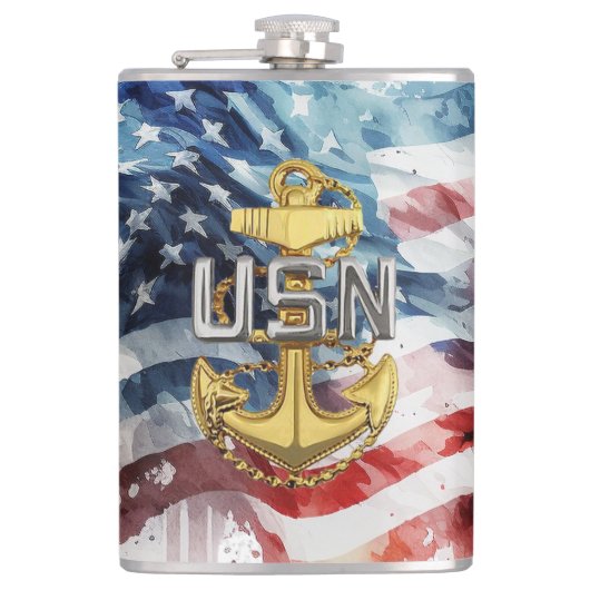 US Navy Chief Flask, E7 Pinning Gift Heupfles (Voorkant)