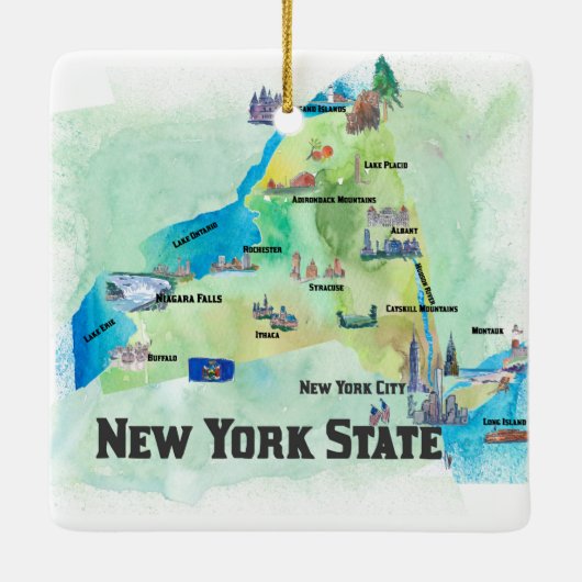 US New York State Travel Poster Map Keramisch Ornament (Achterkant)