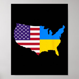 Us Oekraïne Kaart Amerika Oekraïense Vlag Oekraïne Poster