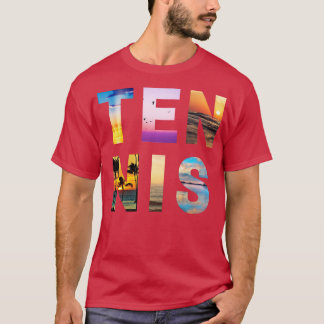 US Open Fotografische Zonsondergang Letters Tennis T-shirt