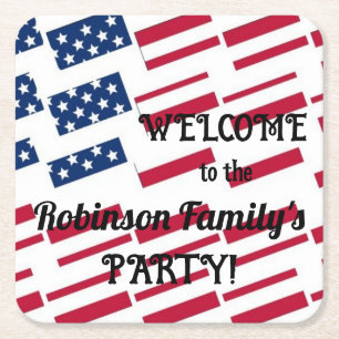 US Patriottische Amerikaanse vlag Tegels Kalligraf Vierkante Kartonnen Onderzetter