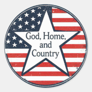 US-patriottistisch logo God Thuis Land VS-vlag ret Ronde Sticker