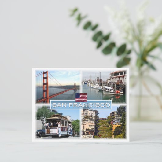 US San Francisco - Golden Gate Bridge - Kabelauto. Briefkaart (Staand voorkant)