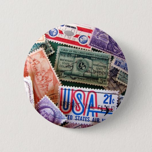 US Stamp Collage Button Badge (Voorkant)