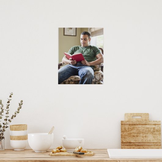 US, Utah, Young man reading Book Poster (Keuken)
