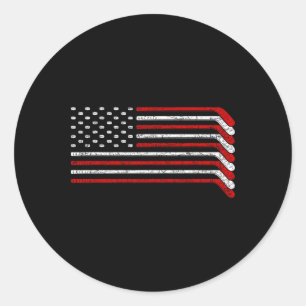 Us Vlag Hockeystick Patriotische Amerikaanse Hocke Ronde Sticker