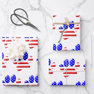 US Vlag Hond Pootafdruk Patroon Inpakpapier Vel