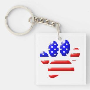 US Vlag Hond Pootafdruk Sleutelhanger