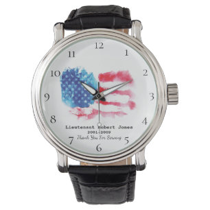 *~* US Vlag Militaire Veteraan Red White Blue Horloge