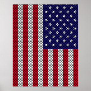 US-vlag op decor in koolstofvezelstijl Poster