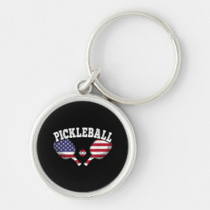 US Vlag Pickleball Speler Vintage Pickle Bal Liefd Sleutelhanger
