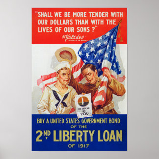 US War Bonds 2nd Liberty Loan 1917 WWI Propaganda Poster