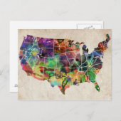 US Waterverf Map Briefkaart (Voorkant / Achterkant)