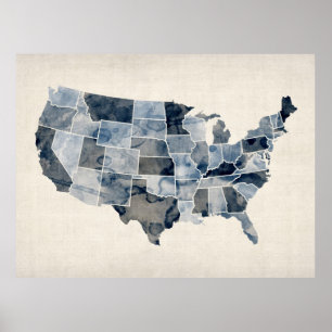 US Waterverf Map Poster