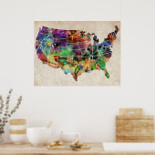US Waterverf Map Poster (Keuken)