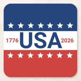 USA 1776 2026 250th Anniversary Red White Blue Vierkante Kartonnen Onderzetter