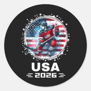 Usa 2026 Hockey Amerikaanse Vlag Vrouwen Mannen Ki Ronde Sticker