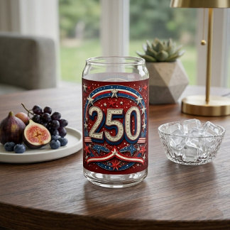 USA 250 Jaar Jubileum Stars and Stripes Vintage Blikvorm Glas