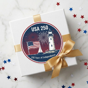 USA 250 Jaar Onafhankelijkheidsvlag Vuurtoren Naut Ronde Sticker