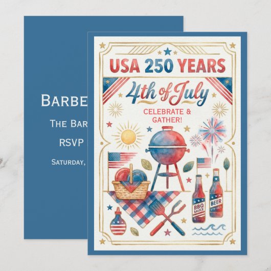 USA 250 Years 4th of July BBQ Invitation (Devant / Derrière)