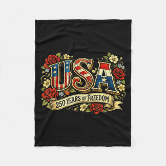 Usa 250 years of freedom floral rose patriotic fleece deken
