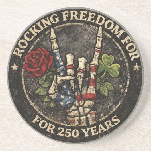 USA 250 Years Rocking Freedom Patriotic Skeleton H Zandsteen Onderzetter (Voorkant)