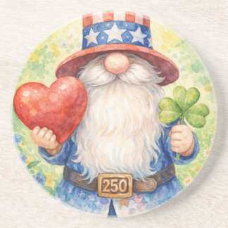 USA 250e verjaardag Patriotische Gnome Hart Shamro Zandsteen Onderzetter