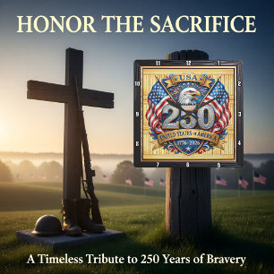 USA 250e Verjaardag Schild Adelaar Vierkante Klok