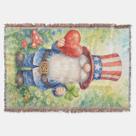 USA 250th Anniversary Patriotic Gnome Heart Shamro Deken (Voorkant)