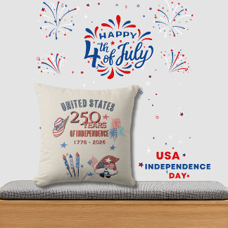 USA 250th Anniversary Patriotic Gnome Throw Pillow Kussen