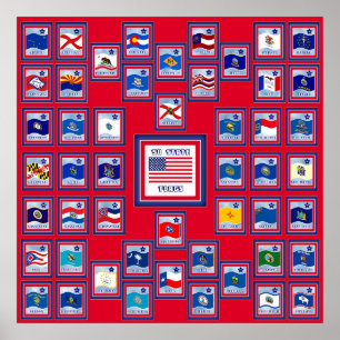 USA 50 STATE FLAGS RED/557 POSTER