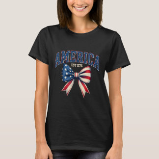 USA America Est 1776 Coquette Bow Amerikaanse Vlag T-shirt